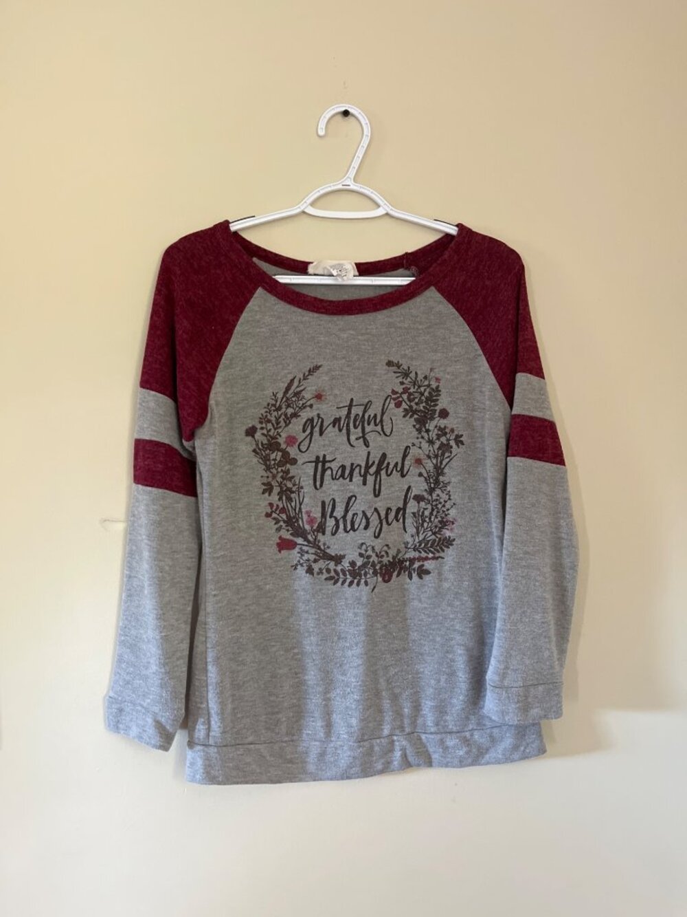 23 Love Street Womens Large Gray Long Sleeve Shirt Grateful Thankful Blessed